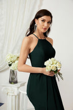 Baoleely - Vestido de dama de honor de gasa con cuello halter, largo, corte A, vestido formal de noche 2805 