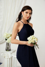 Baoleely - Vestido de dama de honor de gasa con cuello halter, largo, corte A, vestido formal de noche 2805 