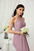 Baoleely - Vestido de dama de honor de gasa con cuello halter, largo, corte A, vestido formal de noche 2805 