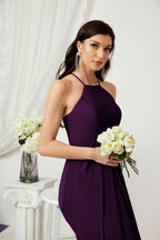 Baoleely - Vestido de dama de honor de gasa con cuello halter, largo, corte A, vestido formal de noche 2805 