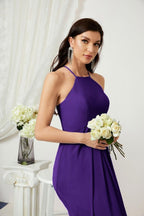 Baoleely - Vestido de dama de honor de gasa con cuello halter, largo, corte A, vestido formal de noche 2805 