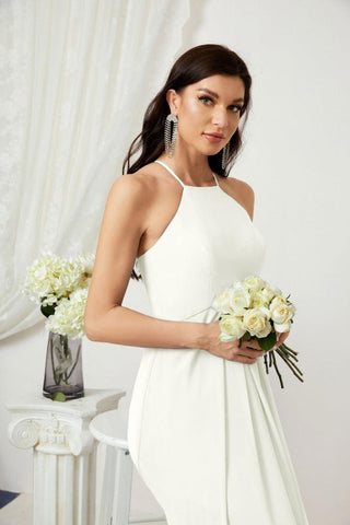 Baoleely - Vestido de dama de honor de gasa con cuello halter, largo, corte A, vestido formal de noche 2805 