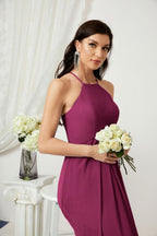 Baoleely - Vestido de dama de honor de gasa con cuello halter, largo, corte A, vestido formal de noche 2805 