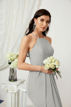 Baoleely - Vestido de dama de honor de gasa con cuello halter, largo, corte A, vestido formal de noche 2805 