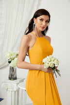 Baoleely - Vestido de dama de honor de gasa con cuello halter, largo, corte A, vestido formal de noche 2805 