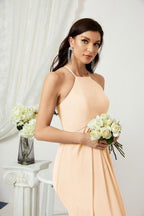 Baoleely - Vestido de dama de honor de gasa con cuello halter, largo, corte A, vestido formal de noche 2805 