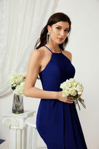 Baoleely - Vestido de dama de honor de gasa con cuello halter, largo, corte A, vestido formal de noche 2805 
