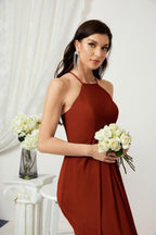 Baoleely - Vestido de dama de honor de gasa con cuello halter, largo, corte A, vestido formal de noche 2805 