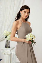 Baoleely - Vestido de dama de honor de gasa con cuello halter, largo, corte A, vestido formal de noche 2805 