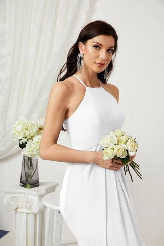 Baoleely - Vestido de dama de honor de gasa con cuello halter, largo, corte A, vestido formal de noche 2805 