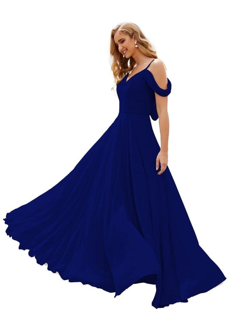 Baoleely Cold Shoulder Chiffon Bridesmaid Dresses Long Maxi Formal Prom Gowns for Women Party  SEA28059