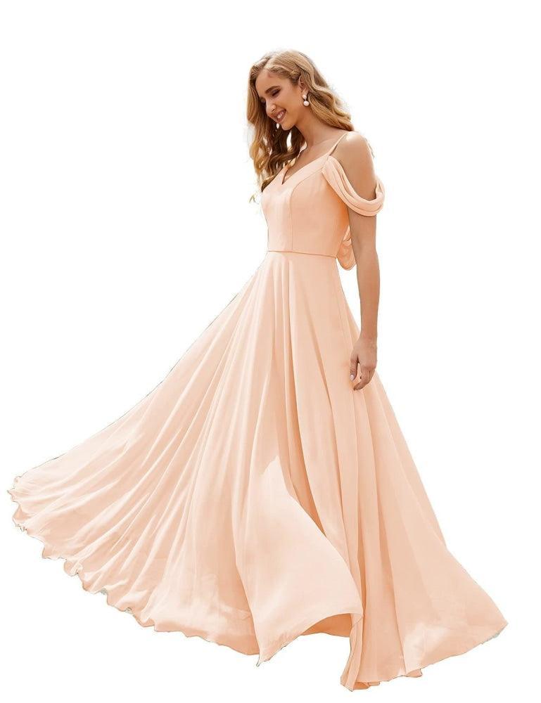 Baoleely Cold Shoulder Chiffon Bridesmaid Dresses Long Maxi Formal Prom Gowns for Women Party  SEA28059