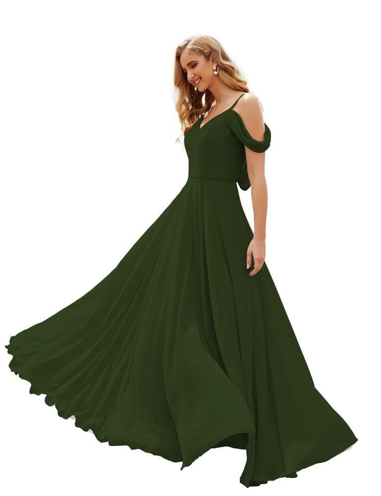 Baoleely Cold Shoulder Chiffon Bridesmaid Dresses Long Maxi Formal Prom Gowns for Women Party  SEA28059