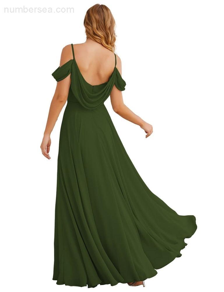 Baoleely Cold Shoulder Chiffon Bridesmaid Dresses Long Maxi Formal Prom Gowns for Women Party  SEA28059