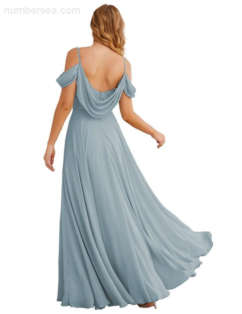 Baoleely Cold Shoulder Chiffon Bridesmaid Dresses Long Maxi Formal Prom Gowns for Women Party  SEA28059
