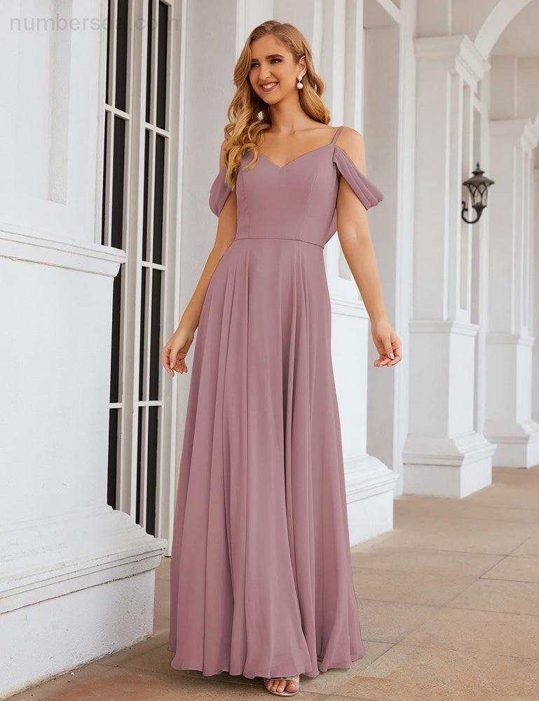 Baoleely Cold Shoulder Chiffon Bridesmaid Dresses Long Maxi Formal Prom Gowns for Women Party  SEA28059