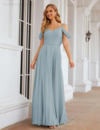 Baoleely Cold Shoulder Chiffon Bridesmaid Dresses Long Maxi Formal Prom Gowns for Women Party  SEA28059