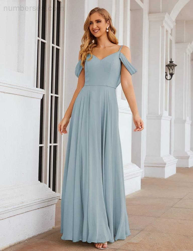 Baoleely Cold Shoulder Chiffon Bridesmaid Dresses Long Maxi Formal Prom Gowns for Women Party  SEA28059