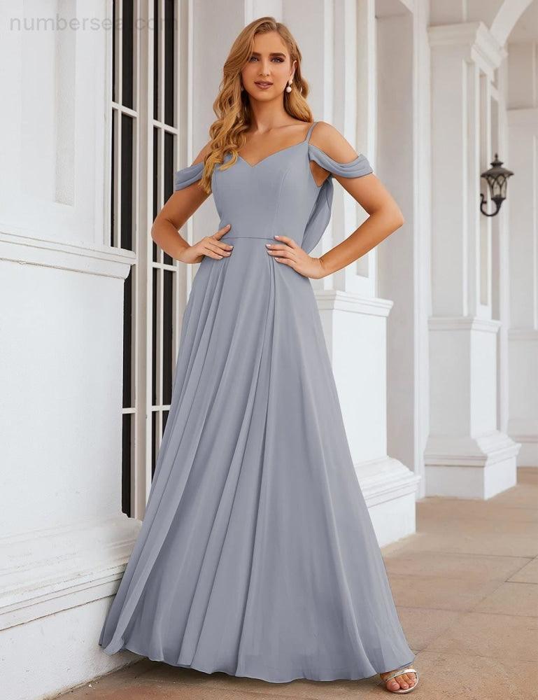Baoleely Cold Shoulder Chiffon Bridesmaid Dresses Long Maxi Formal Prom Gowns for Women Party  SEA28059