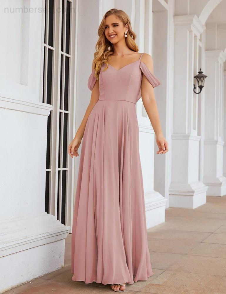 Baoleely Cold Shoulder Chiffon Bridesmaid Dresses Long Maxi Formal Prom Gowns for Women Party  SEA28059