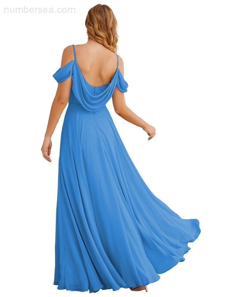 Baoleely Cold Shoulder Chiffon Bridesmaid Dresses Long Maxi Formal Prom Gowns for Women Party  SEA28059