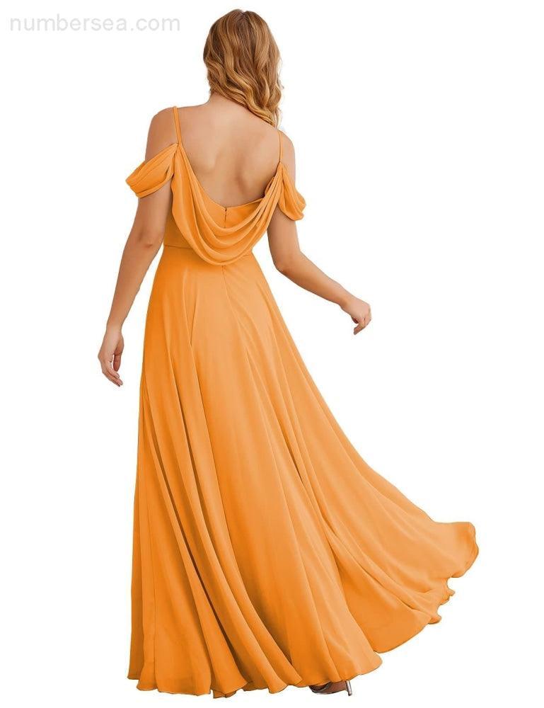 Baoleely Cold Shoulder Chiffon Bridesmaid Dresses Long Maxi Formal Prom Gowns for Women Party  SEA28059