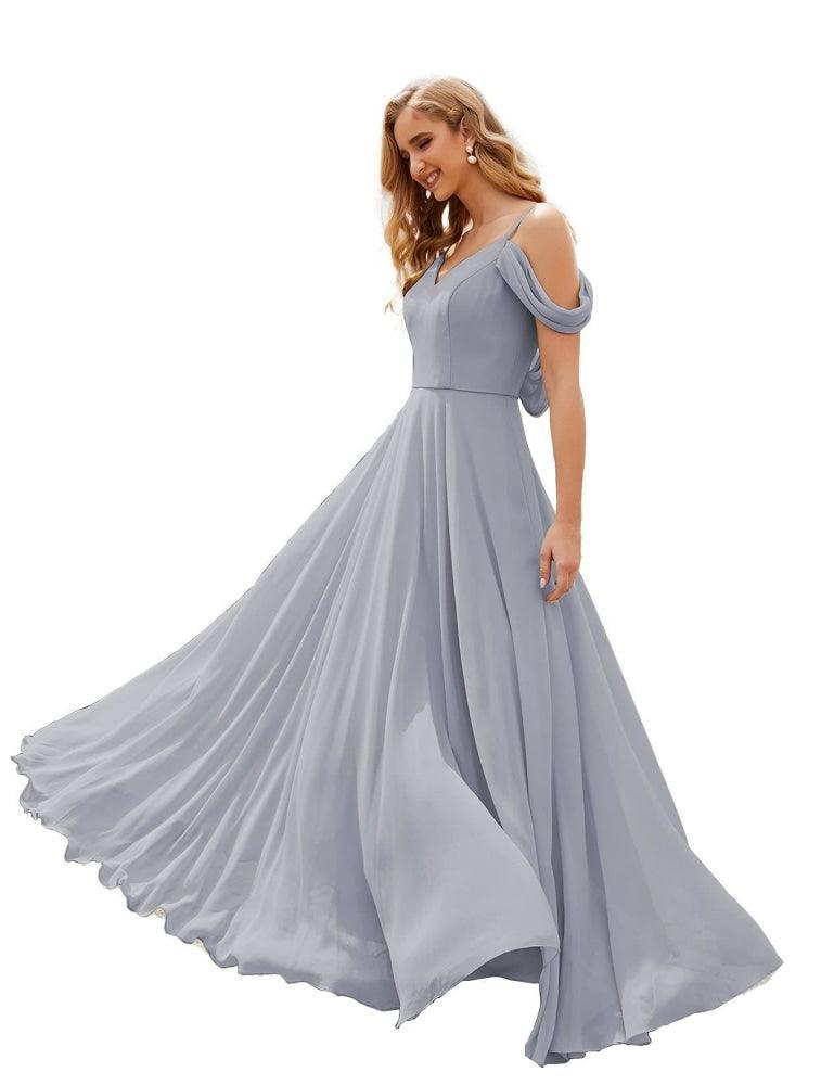 Baoleely Cold Shoulder Chiffon Bridesmaid Dresses Long Maxi Formal Prom Gowns for Women Party  SEA28059