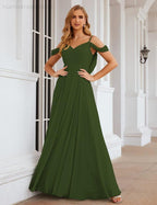 Baoleely Cold Shoulder Chiffon Bridesmaid Dresses Long Maxi Formal Prom Gowns for Women Party  SEA28059