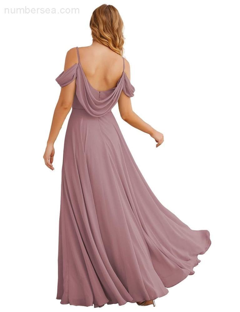 Baoleely Cold Shoulder Chiffon Bridesmaid Dresses Long Maxi Formal Prom Gowns for Women Party  SEA28059