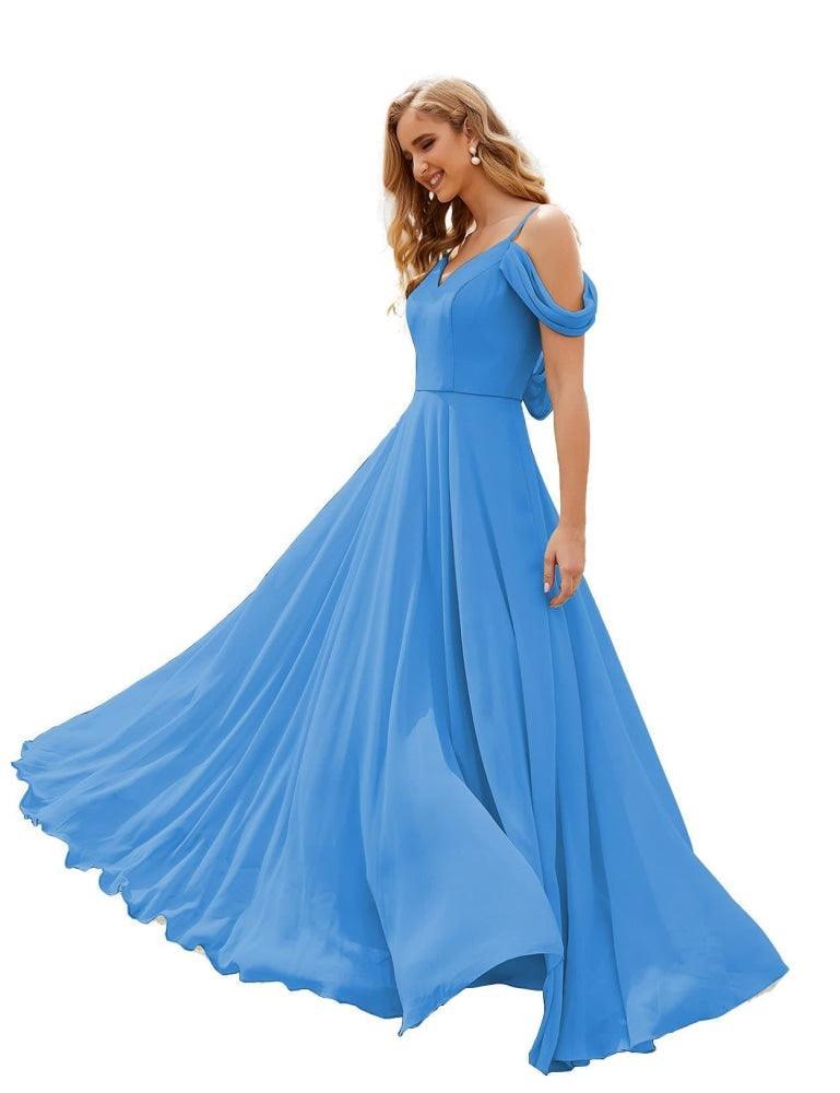 Baoleely Cold Shoulder Chiffon Bridesmaid Dresses Long Maxi Formal Prom Gowns for Women Party  SEA28059