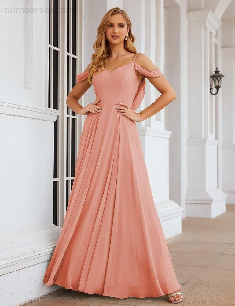 Baoleely Cold Shoulder Chiffon Bridesmaid Dresses Long Maxi Formal Prom Gowns for Women Party  SEA28059