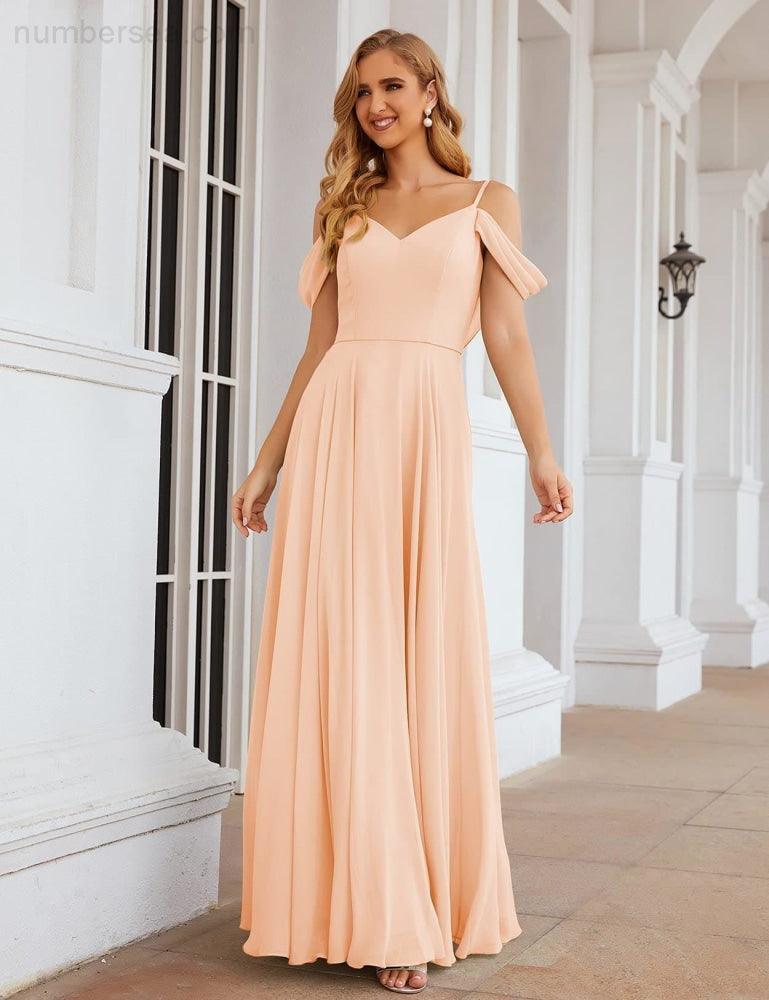 Baoleely Cold Shoulder Chiffon Bridesmaid Dresses Long Maxi Formal Prom Gowns for Women Party  SEA28059