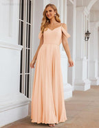 Baoleely Cold Shoulder Chiffon Bridesmaid Dresses Long Maxi Formal Prom Gowns for Women Party  SEA28059
