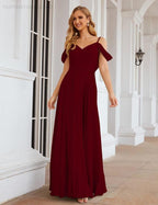 Baoleely Cold Shoulder Chiffon Bridesmaid Dresses Long Maxi Formal Prom Gowns for Women Party  SEA28059