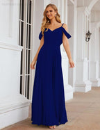 Baoleely Cold Shoulder Chiffon Bridesmaid Dresses Long Maxi Formal Prom Gowns for Women Party  SEA28059