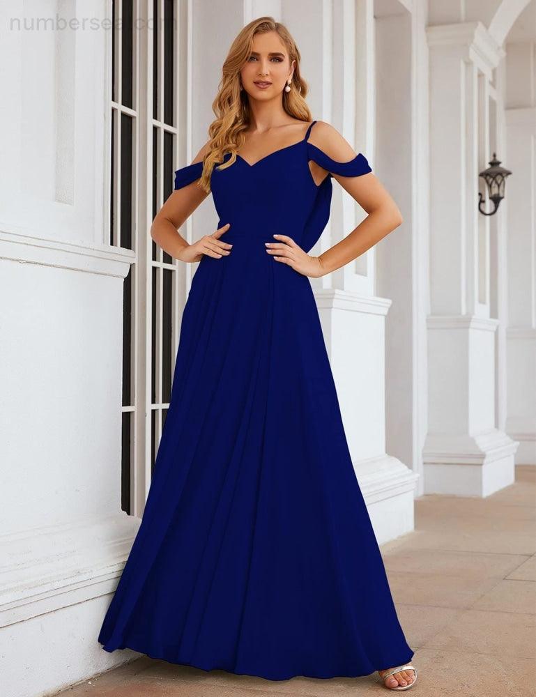 Baoleely Cold Shoulder Chiffon Bridesmaid Dresses Long Maxi Formal Prom Gowns for Women Party  SEA28059