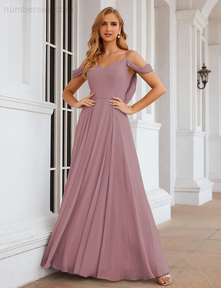 Baoleely Cold Shoulder Chiffon Bridesmaid Dresses Long Maxi Formal Prom Gowns for Women Party  SEA28059