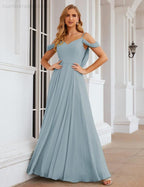 Baoleely Cold Shoulder Chiffon Bridesmaid Dresses Long Maxi Formal Prom Gowns for Women Party  SEA28059