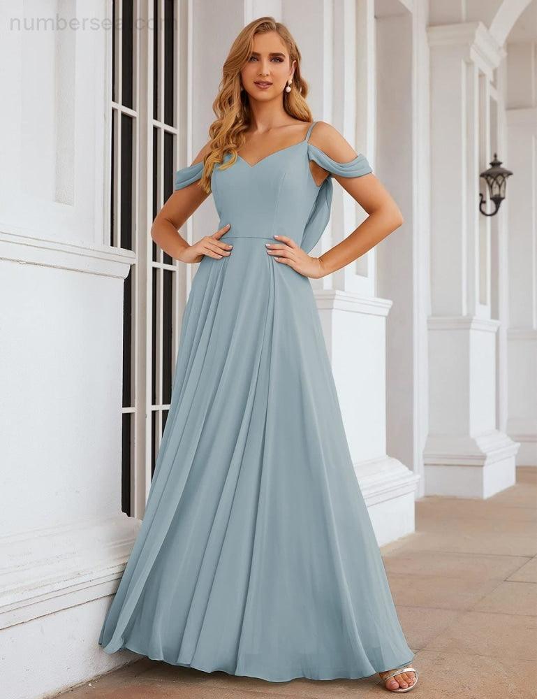 Baoleely Cold Shoulder Chiffon Bridesmaid Dresses Long Maxi Formal Prom Gowns for Women Party  SEA28059