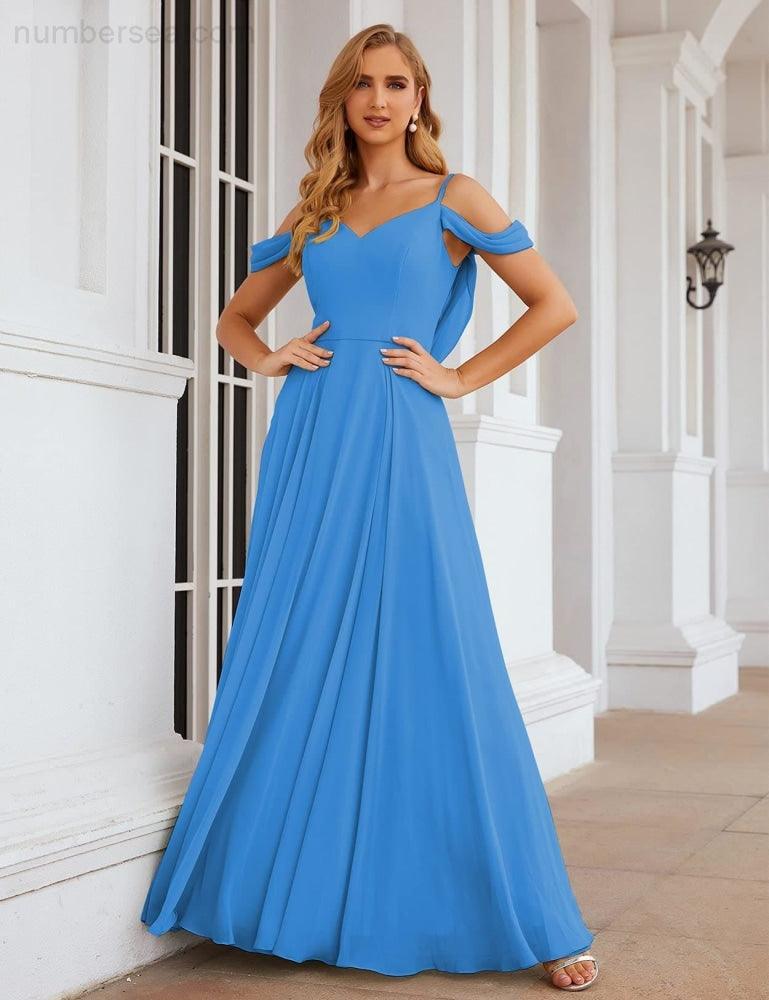 Baoleely Cold Shoulder Chiffon Bridesmaid Dresses Long Maxi Formal Prom Gowns for Women Party  SEA28059