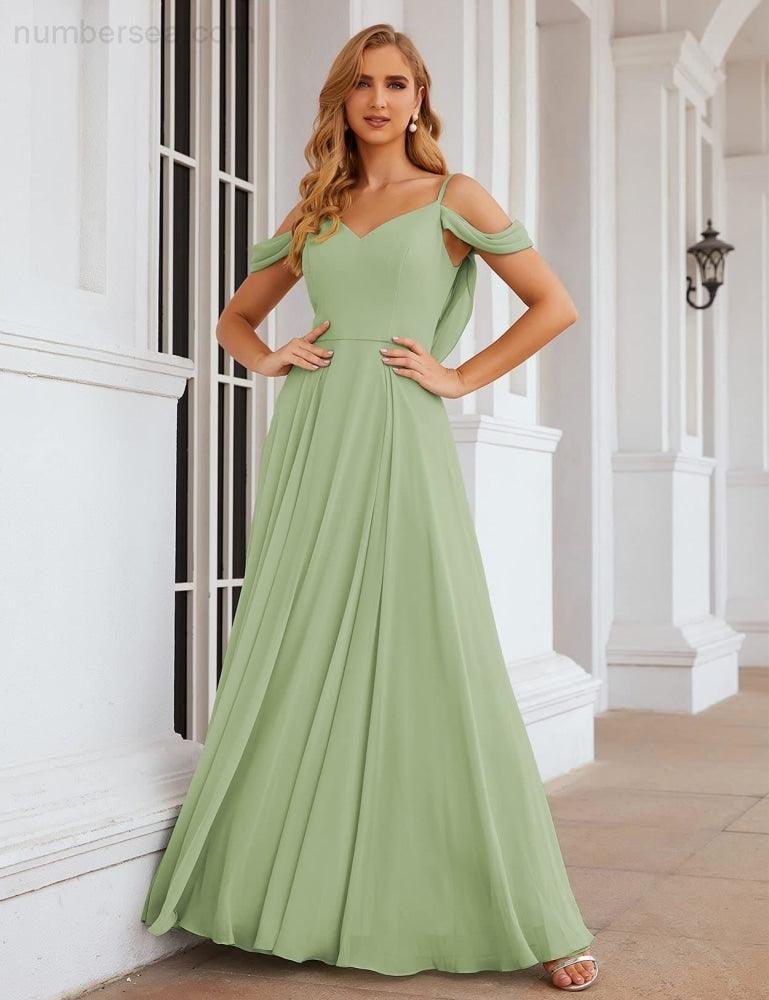 Baoleely Cold Shoulder Chiffon Bridesmaid Dresses Long Maxi Formal Prom Gowns for Women Party  SEA28059