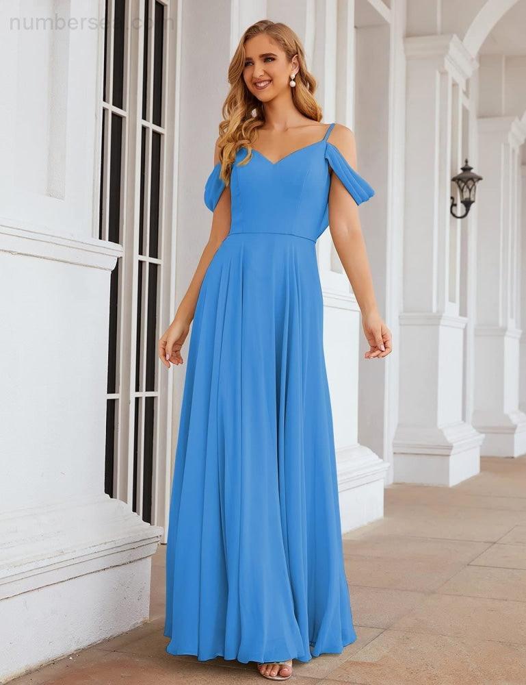 Baoleely Cold Shoulder Chiffon Bridesmaid Dresses Long Maxi Formal Prom Gowns for Women Party  SEA28059