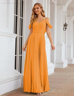 Baoleely Cold Shoulder Chiffon Bridesmaid Dresses Long Maxi Formal Prom Gowns for Women Party  SEA28059