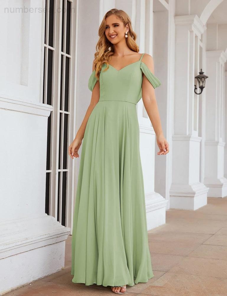 Baoleely Cold Shoulder Chiffon Bridesmaid Dresses Long Maxi Formal Prom Gowns for Women Party  SEA28059