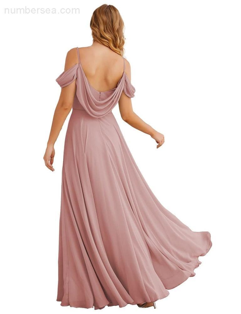 Baoleely Cold Shoulder Chiffon Bridesmaid Dresses Long Maxi Formal Prom Gowns for Women Party  SEA28059