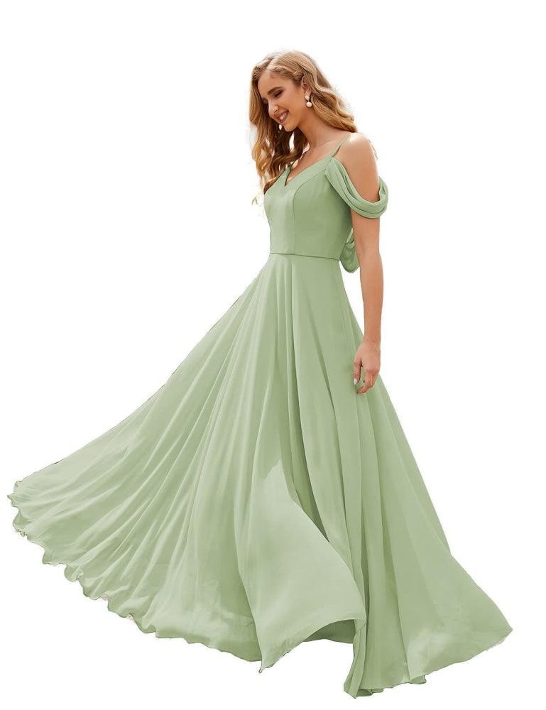 Baoleely Cold Shoulder Chiffon Bridesmaid Dresses Long Maxi Formal Prom Gowns for Women Party  SEA28059