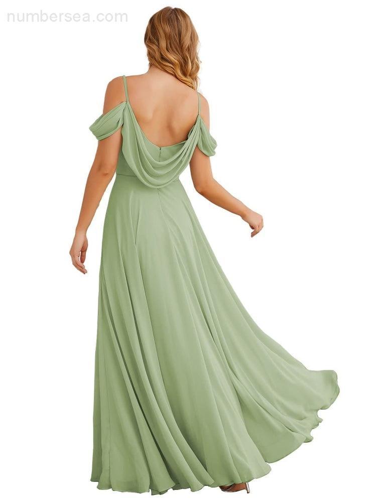 Baoleely Cold Shoulder Chiffon Bridesmaid Dresses Long Maxi Formal Prom Gowns for Women Party  SEA28059