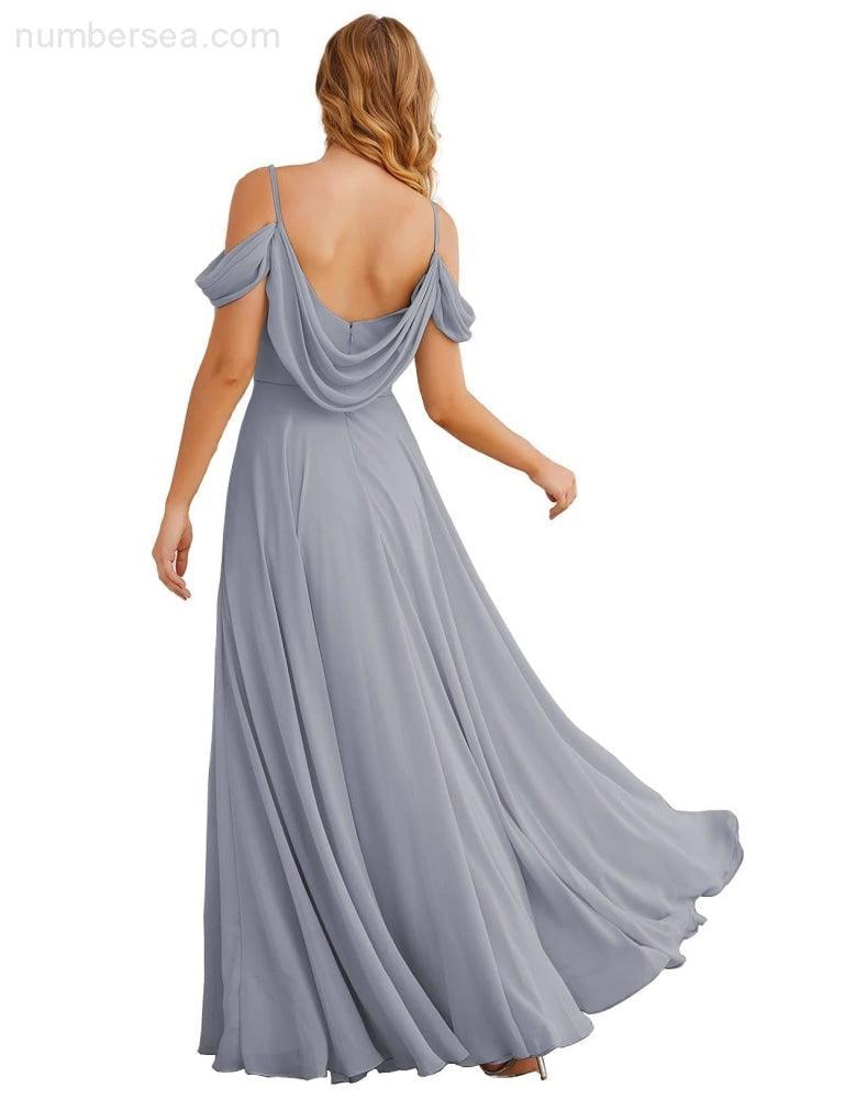 Baoleely Cold Shoulder Chiffon Bridesmaid Dresses Long Maxi Formal Prom Gowns for Women Party  SEA28059