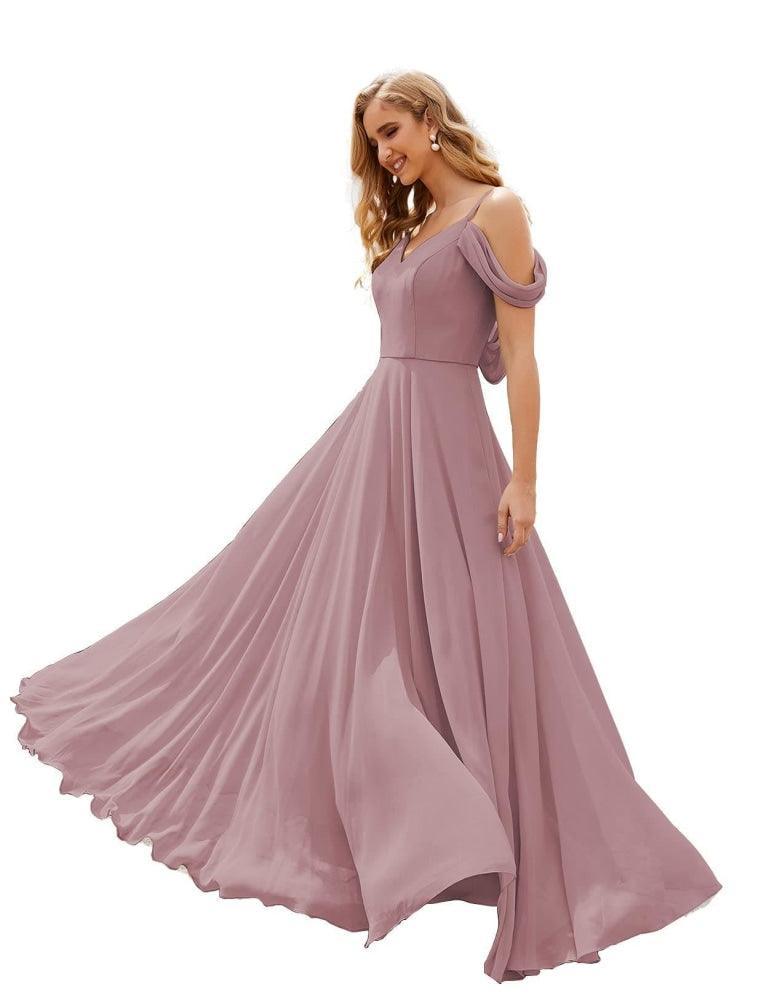 Baoleely Cold Shoulder Chiffon Bridesmaid Dresses Long Maxi Formal Prom Gowns for Women Party  SEA28059