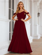 Baoleely Cold Shoulder Chiffon Bridesmaid Dresses Long Maxi Formal Prom Gowns for Women Party  SEA28059